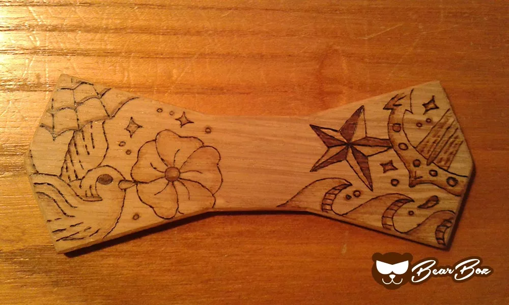 Bear Boz - Papillon in legno ROCKABILLY & FLOWERS
